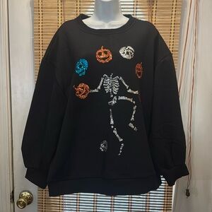 She + Sky Black Halloween Sequin Sweater NEW